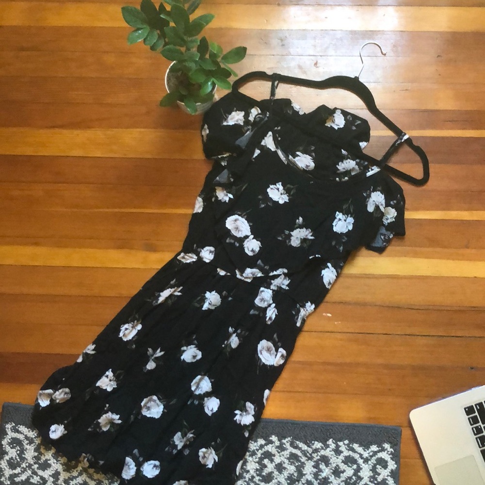 Mini black floral summer dress